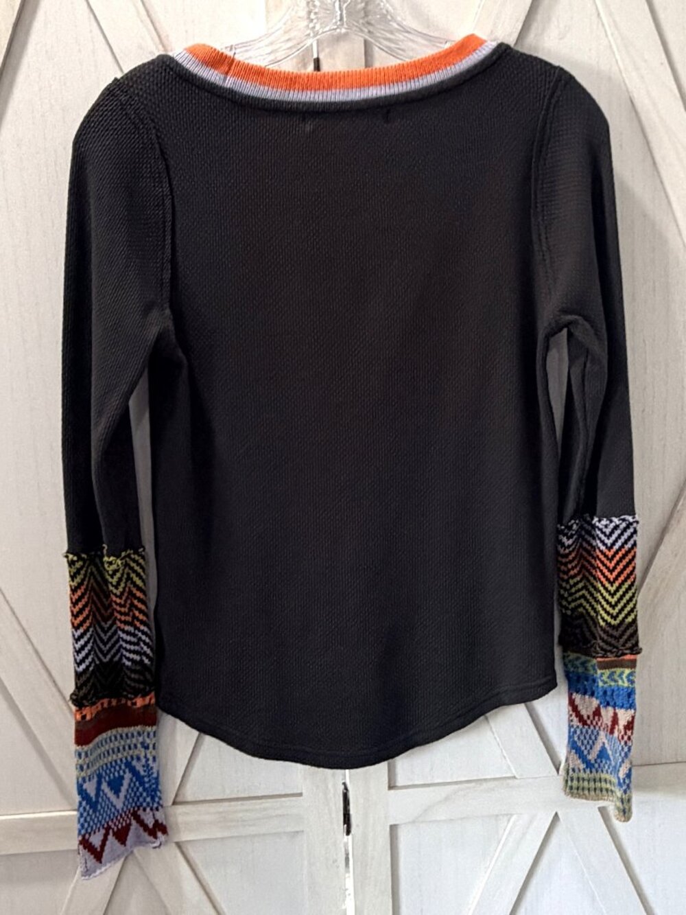 Free People We The Free Washed Black Mixed Jacquard Cuff Thermal Top Small - Picture 2 of 4